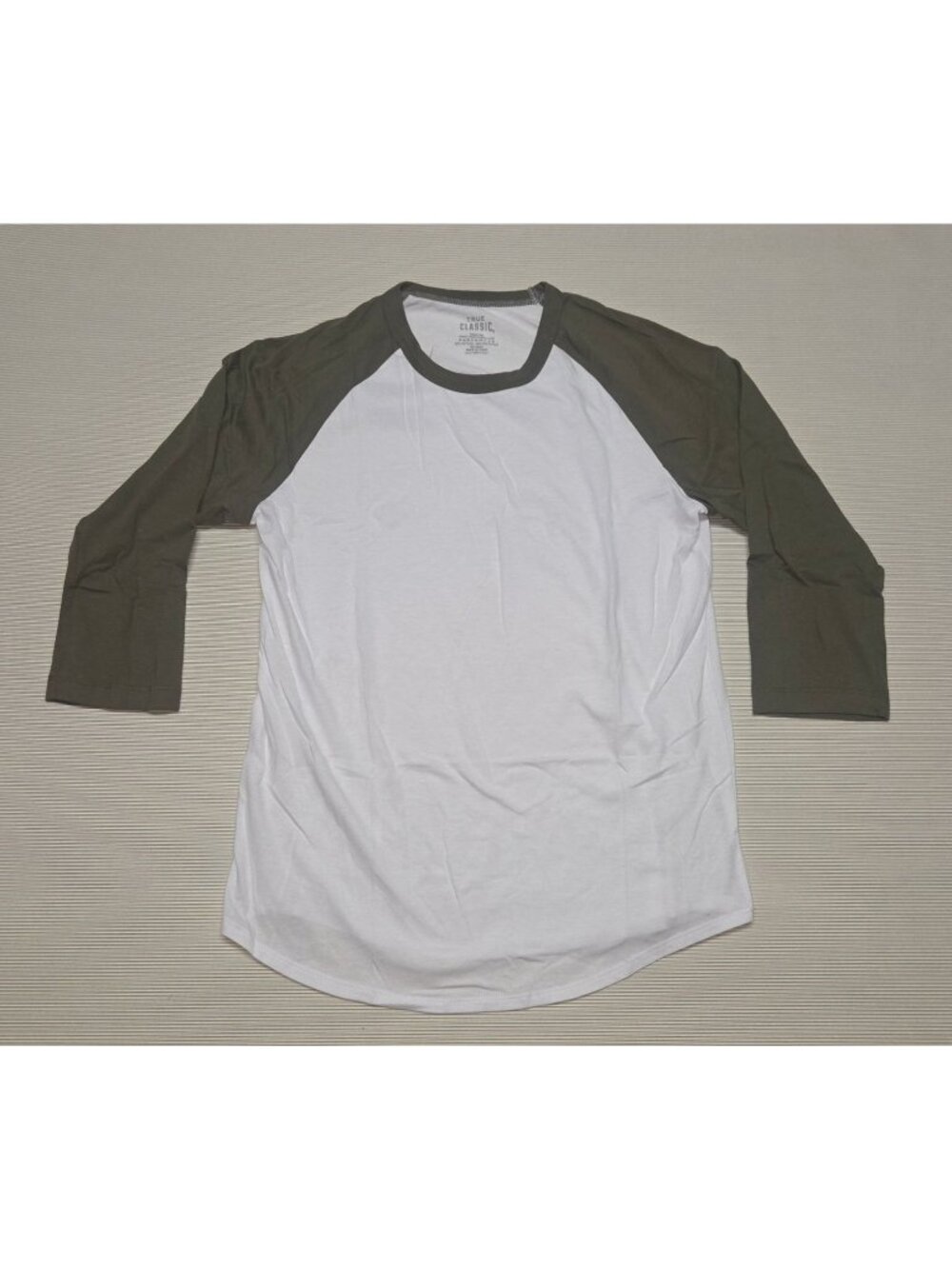 True Classic 3/4 Sleeve Two tone Crew Neck Shirt White & Green Men Size Medium N